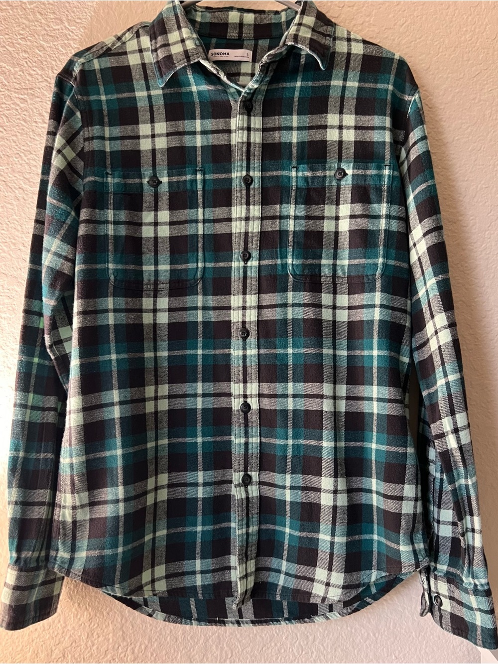 Sonoma Teal & Black Plaid Button-Down Shirt